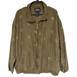 VINTAGE ABVIEN 100% Silk Holographic Butterfly Printed Jacket Size XL Zip Front